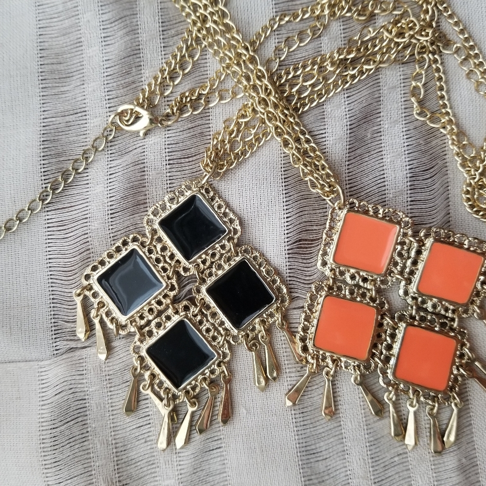 Halloween Orange & Black Reversible Necklace